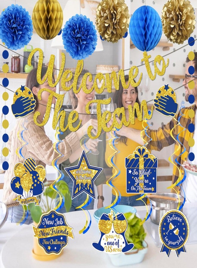 MZ.ogm Welcome To The Team Banner Gold, Welcome Banner Circle Dots Garland Hanging Swirls Paper Flowers Honeycomb Balls, Welcom e Decorations for Employee Office Teacher Colleague Staff - Image 5