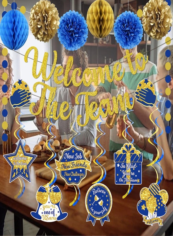 MZ.ogm Welcome To The Team Banner Gold, Welcome Banner Circle Dots Garland Hanging Swirls Paper Flowers Honeycomb Balls, Welcom e Decorations for Employee Office Teacher Colleague Staff - Image 4
