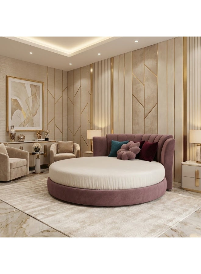 KUSTOMDECO Luxury Round Bed with Upholstered Headboard | Customizable Designer Fabric Bed | Modern Queen Size Bed for Master Bedroom – Premium Quality - Image 1