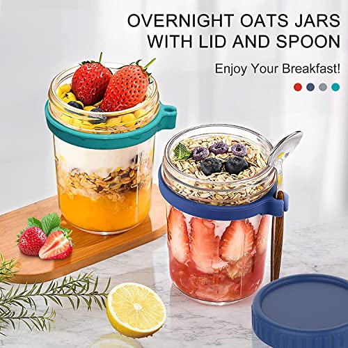 WHISKET 300 ml Overnight Oats Containers with Lids and Spoons, Glass Mason Overnight Oats Jars, Large Capacity Airtight Jars for Milk, Cereal, Fruit [Pack Of 2] (Blue) - Image 5