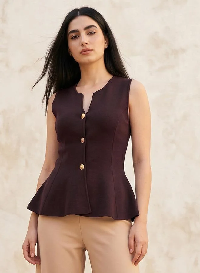 Iconic Peplum Top with Buttoned Placket