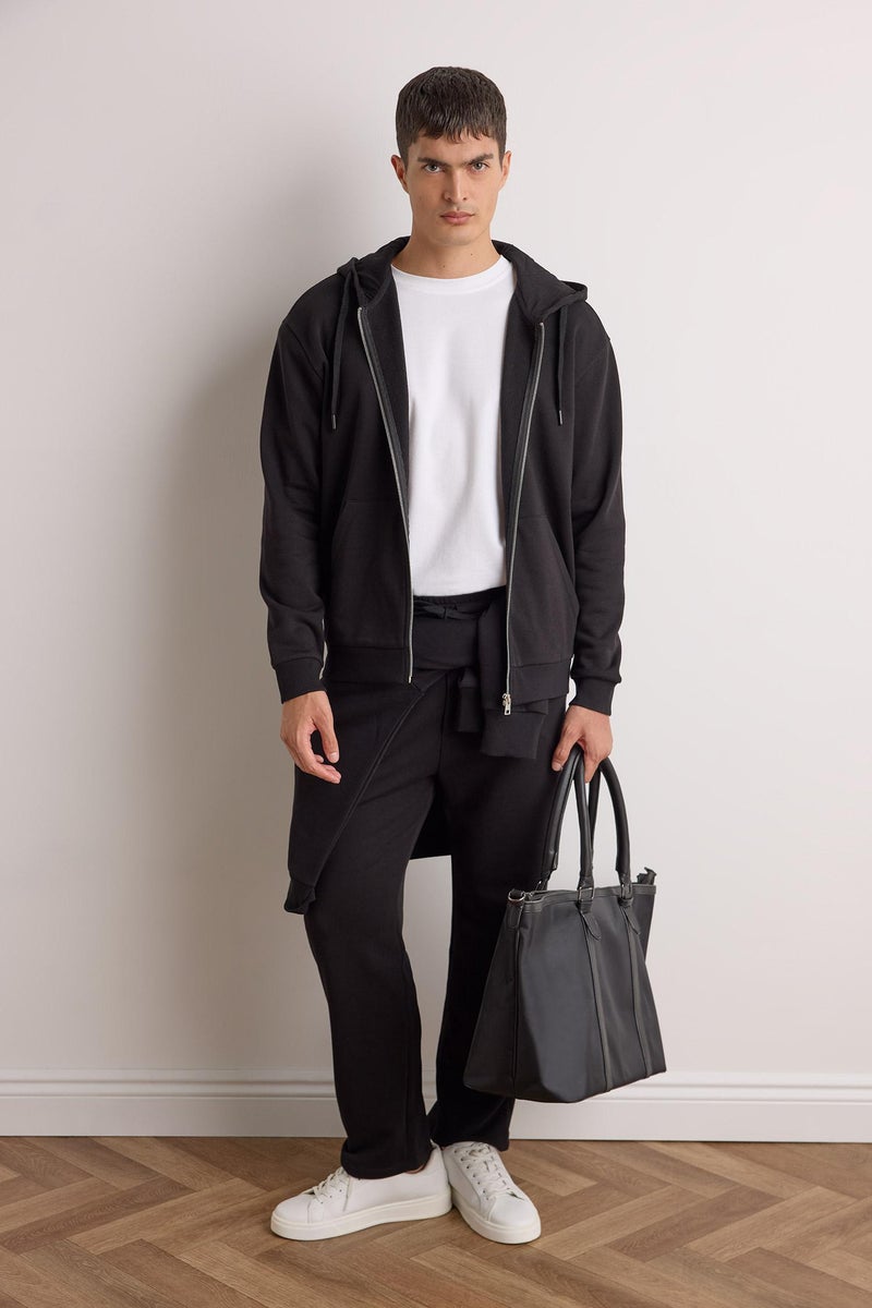 DeFacto Black Man Regular Fit Basic Tie Waist Straight Leg Sweatpants Casual - Image 1