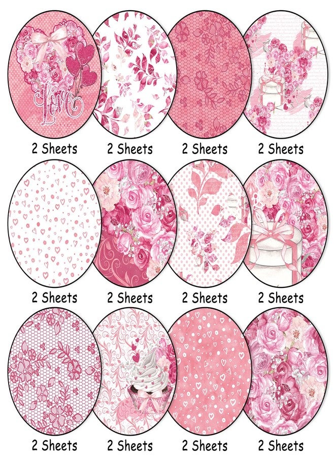 وولاين ورق Whaline بنمط عيد الحب، 24 ورقة، ورق قصاصات مزخرف بألوان مائية وزهور، ورق خاص بدفتر القصاصات، وردة وردية وقلب، ورق حرفي مزدوج الجوانب، لصنع البطاقات وتزيين ألبومات الصور، مقاس 11.8 × 11.8 بوصة - Image 3