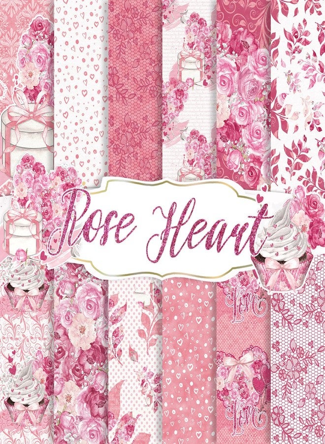 وولاين ورق Whaline بنمط عيد الحب، 24 ورقة، ورق قصاصات مزخرف بألوان مائية وزهور، ورق خاص بدفتر القصاصات، وردة وردية وقلب، ورق حرفي مزدوج الجوانب، لصنع البطاقات وتزيين ألبومات الصور، مقاس 11.8 × 11.8 بوصة - Image 1