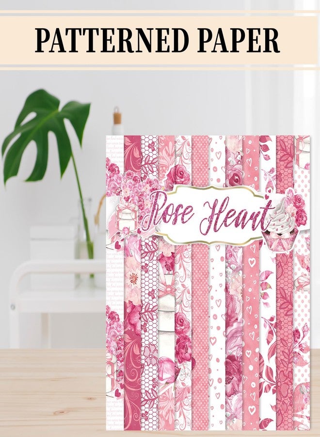 وولاين ورق Whaline بنمط عيد الحب، 24 ورقة، ورق قصاصات مزخرف بألوان مائية وزهور، ورق خاص بدفتر القصاصات، وردة وردية وقلب، ورق حرفي مزدوج الجوانب، لصنع البطاقات وتزيين ألبومات الصور، مقاس 11.8 × 11.8 بوصة - Image 4