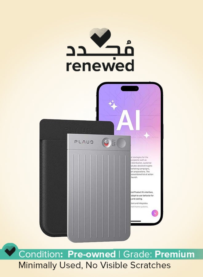 PLAUD مسجل صوت NOTE AI المجدد، تحكم عبر التطبيق، نسخ وتلخيص مدعوم بتقنية Chat GPT، يدعم 57 لغة، 64 جيجابايت، مسجل صوت للمكالمات، الاجتماعات، المقابلات، فضي - Image 1