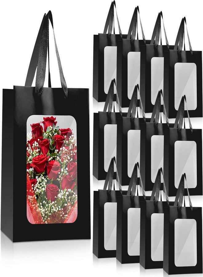 Reginary 50 Pcs Paper Gift Bags with Transparent Window Clear Gift Bag with Handle 9.8 x 7.1 x 5.1 Shopping Tote Teacher Appreciation Graduation Present Bouquet Wrapping Wedding Party(Black - Image 1