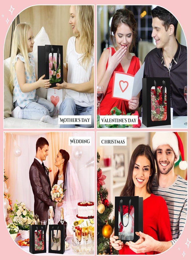 Reginary 50 Pcs Paper Gift Bags with Transparent Window Clear Gift Bag with Handle 9.8 x 7.1 x 5.1 Shopping Tote Teacher Appreciation Graduation Present Bouquet Wrapping Wedding Party(Black - Image 5