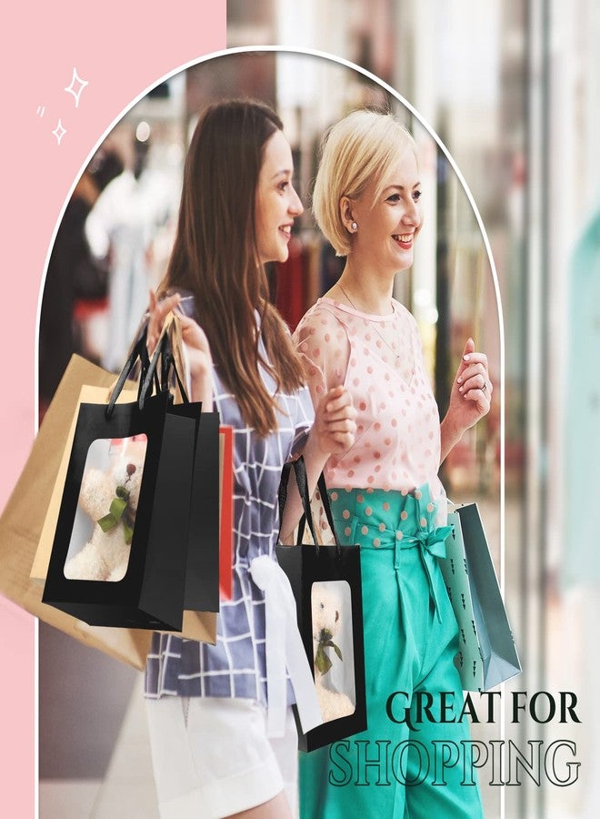 Reginary 50 Pcs Paper Gift Bags with Transparent Window Clear Gift Bag with Handle 9.8 x 7.1 x 5.1 Shopping Tote Teacher Appreciation Graduation Present Bouquet Wrapping Wedding Party(Black - Image 4