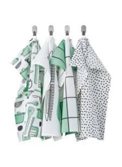 Graidient span Graidient span RINNIG Tea Towel whitegreenpatterned45x60 cm 18x24 Pack of 4  - Image 1