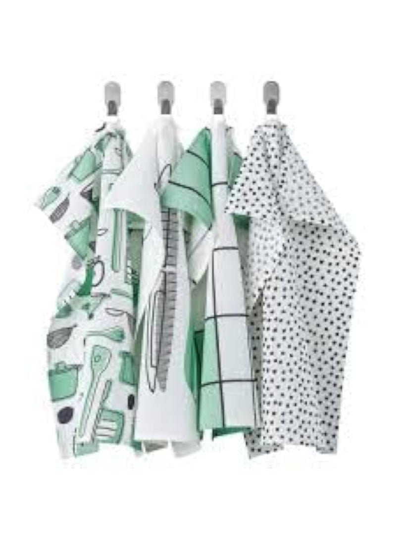 Graidient span Graidient span RINNIG Tea Towel whitegreenpatterned45x60 cm 18x24 Pack of 4  - Image 1