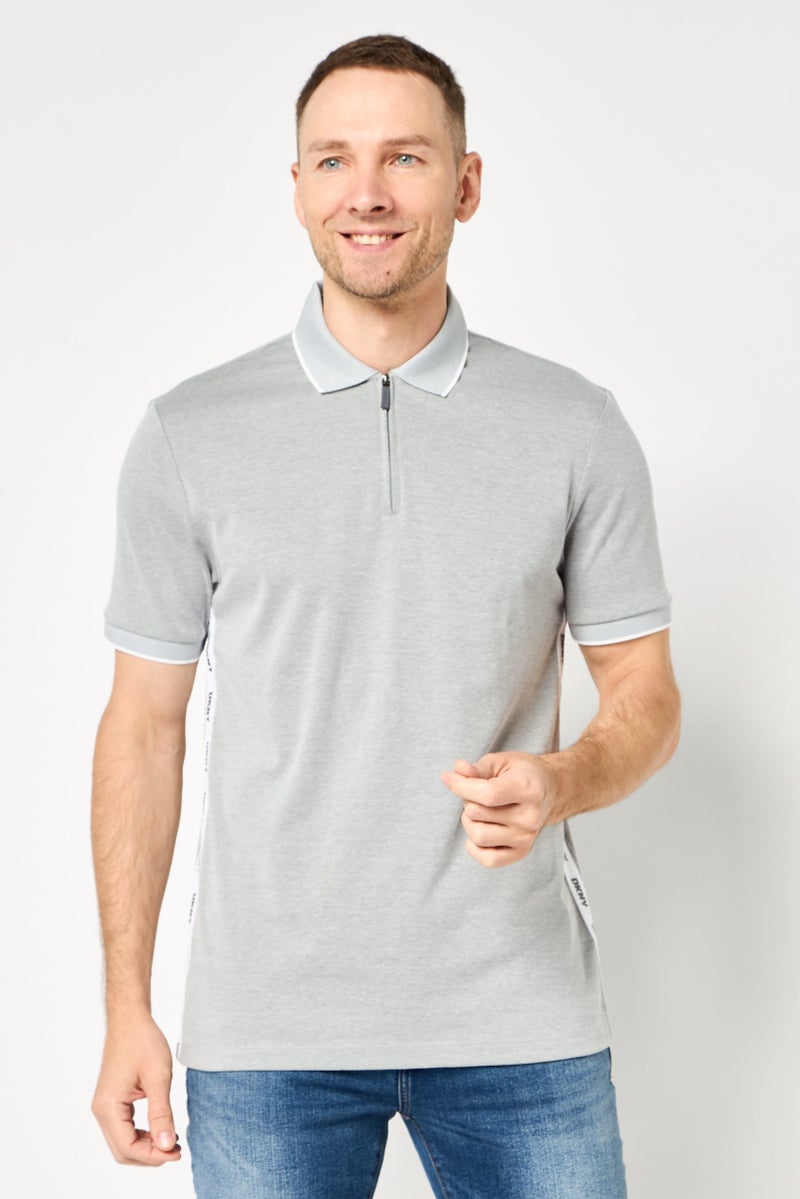 DKNY Men Regular Fit Brand Logo Short Sleeves Polo Shirt, Grey - Image 1