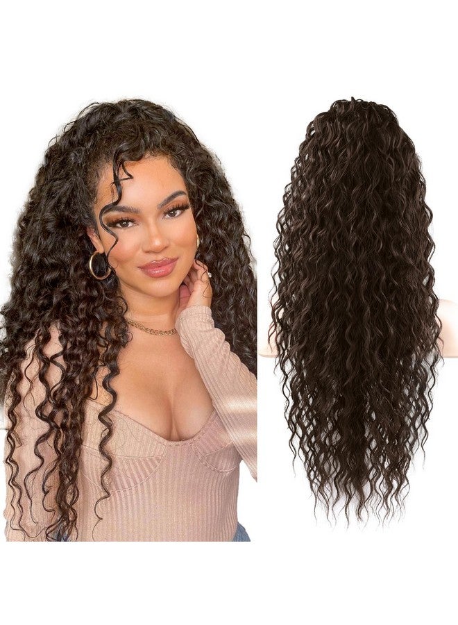 SEIKEA Highlight Drawstring Ponytail Extension, PT005 Isabella 26" Long Bohemian Curly Pony Tail Multi Layered Light Soft Clip in Hair Extensions Ponytail Natural Synthetic Dark Chocolate Brown - Image 1