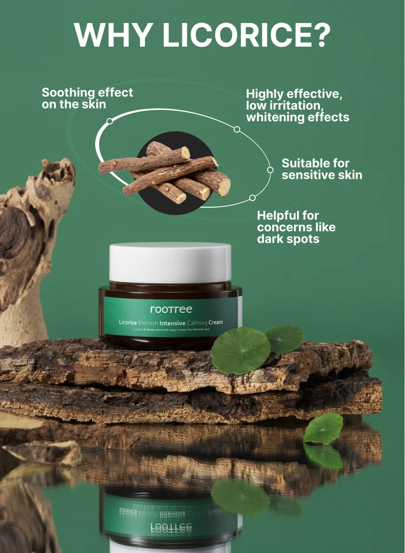 rootree Licorice Blemish Calming Cream - Korean Beauty Skin Care Blemish and Pigmentation Treatment, Brightening, Soothing and Revitalizing