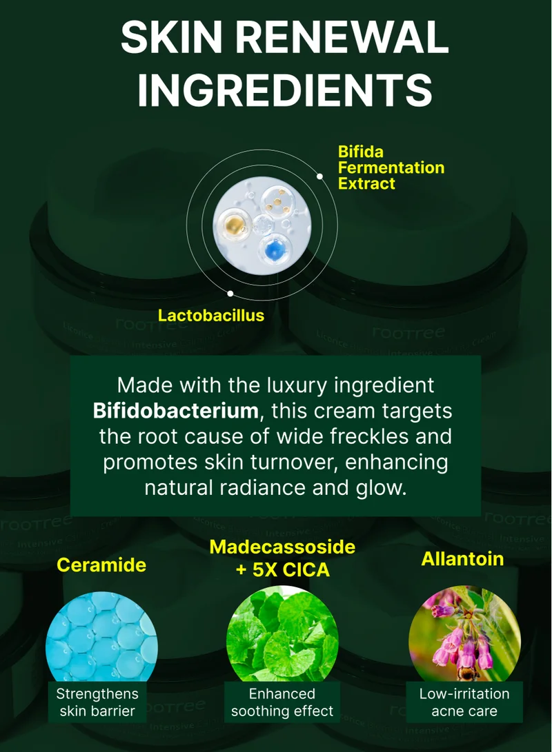 rootree Licorice Blemish Calming Cream - Korean Beauty Skin Care Blemish and Pigmentation Treatment, Brightening, Soothing and Revitalizing