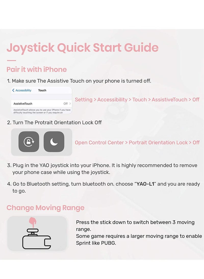 Captaintech For Yao L1 PRO Mobile Game Controller Joystick for iPhone (iOS 13.4 or Later, For iOS Mobile Games), Gaming Gamepad Compatible with PUBGG Mobile, Call of Duty Mobile(CODM), Genshin Impact (Pink) - Image 5