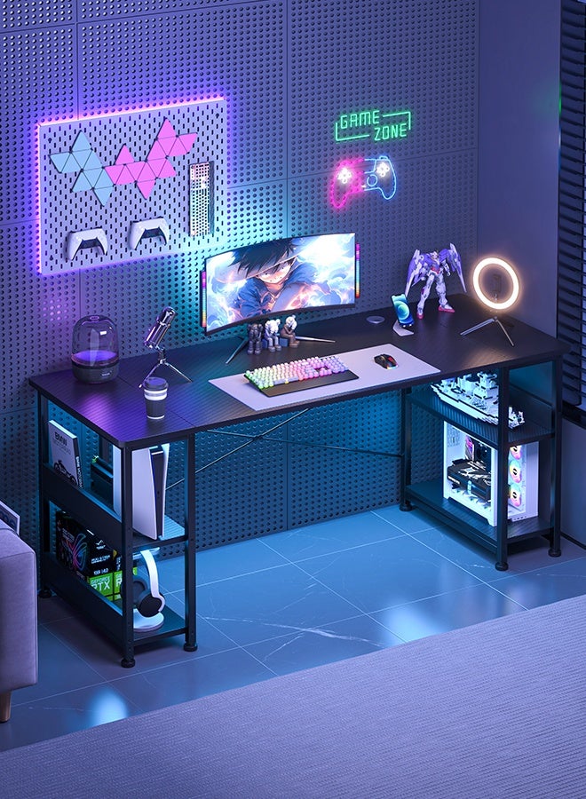 Harlan Study Table with Bookshelves, 150cm Spacious Desktop, Carbon Fiber Desktop Gaming Table, Computer Desk with Storage & CPU Holder for Home Office Desk, Sturdy & Durable, Black. - Image 2