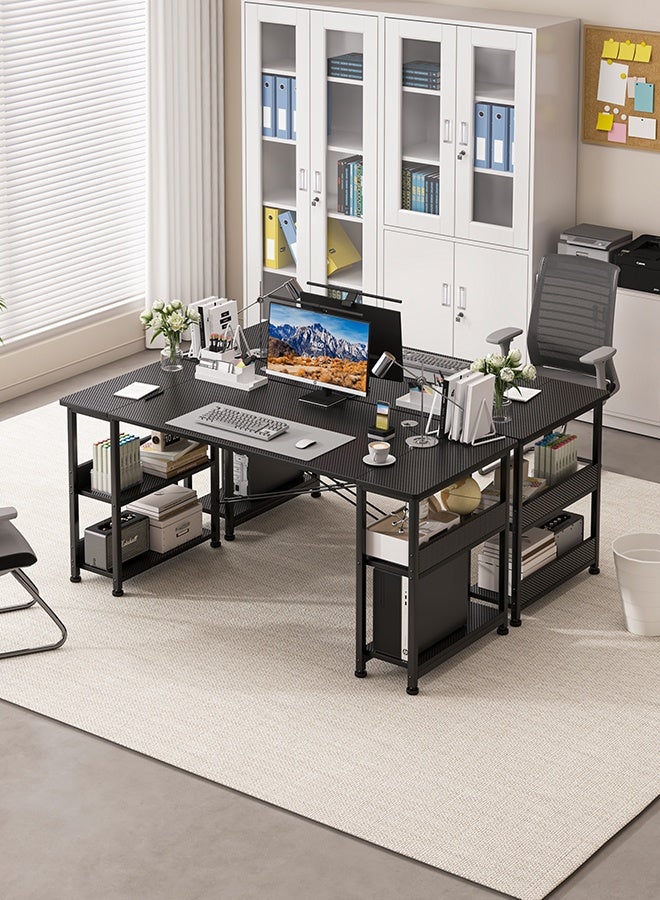 Harlan Study Table with Bookshelves, 150cm Spacious Desktop, Carbon Fiber Desktop Gaming Table, Computer Desk with Storage & CPU Holder for Home Office Desk, Sturdy & Durable, Black. - Image 3
