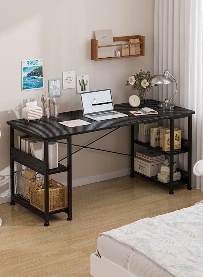 Harlan Study Table with Bookshelves, 150cm Spacious Desktop, Carbon Fiber Desktop Gaming Table, Computer Desk with Storage & CPU Holder for Home Office Desk, Sturdy & Durable, Black. - Image 1