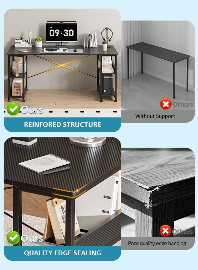 Harlan Study Table with Bookshelves, 150cm Spacious Desktop, Carbon Fiber Desktop Gaming Table, Computer Desk with Storage & CPU Holder for Home Office Desk, Sturdy & Durable, Black. - Image 4