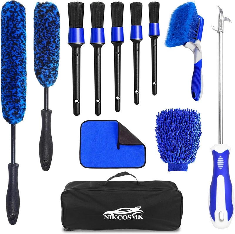NIKCOSMK 12Pcs Wheel Brush Kit for Cleaning Wheel and Tire, Wheel and Rim Brush, Car Detailing Brushes, Tire Brush, Bendable & Durable Car Wheel Rim Cleaner Brush Set,Car Detailing Cleaning Brush Supplies Kit - Image 1