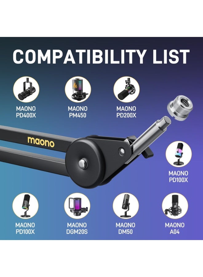 MAONO Heavy Duty Adjustable Metal Microphone Boom Arm with Upgraded Desk Clamp and 3/8" to 5/8" Adapter - Image 5