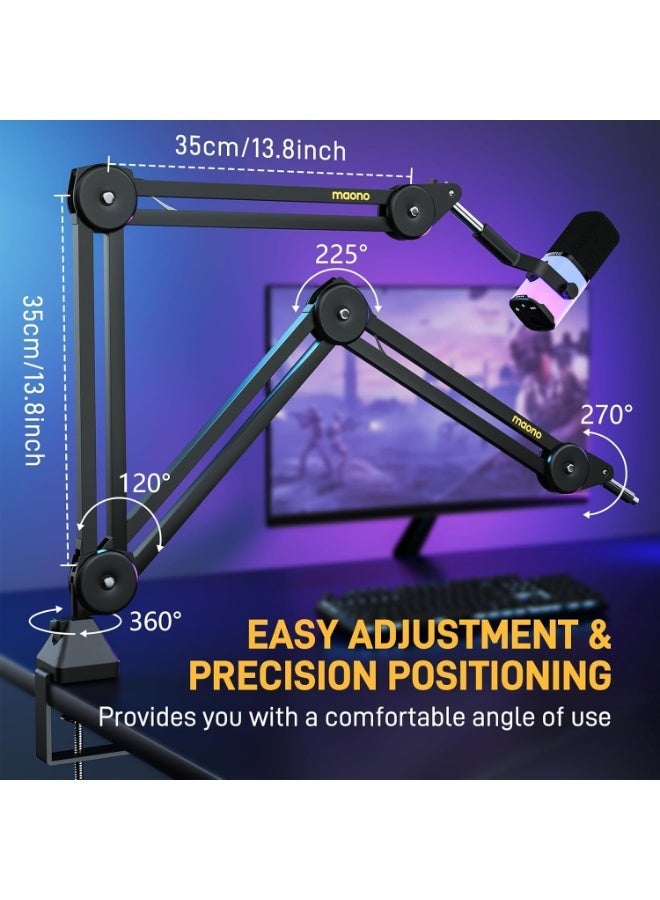 MAONO Heavy Duty Adjustable Metal Microphone Boom Arm with Upgraded Desk Clamp and 3/8" to 5/8" Adapter - Image 4
