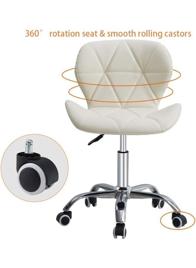 Jamiah Modern Desk Chairs Comfortable Study Chair Swivel Home Chair Height Adjustable PU Leather Desk Chair with Lift Chrome Legs for Home Bedrooms (White) - Image 1