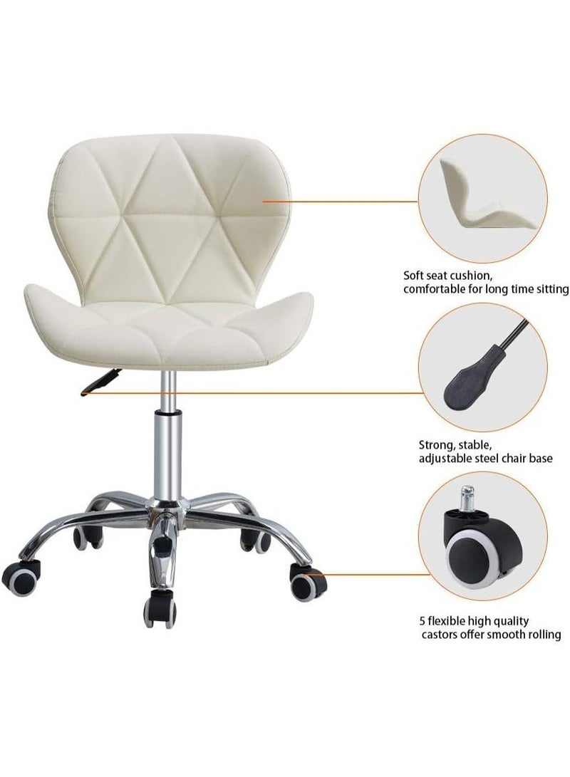 Jamiah Modern Desk Chairs Comfortable Study Chair Swivel Home Chair Height Adjustable PU Leather Desk Chair with Lift Chrome Legs for Home Bedrooms (White) - Image 2