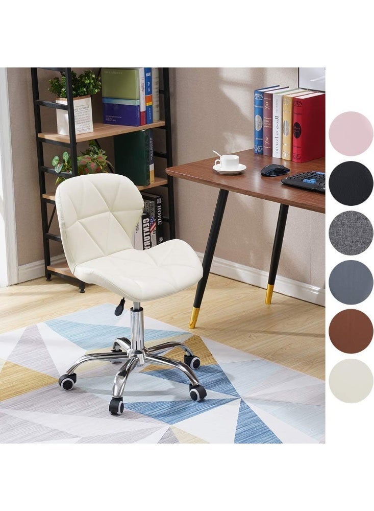 Jamiah Modern Desk Chairs Comfortable Study Chair Swivel Home Chair Height Adjustable PU Leather Desk Chair with Lift Chrome Legs for Home Bedrooms (White) - Image 4