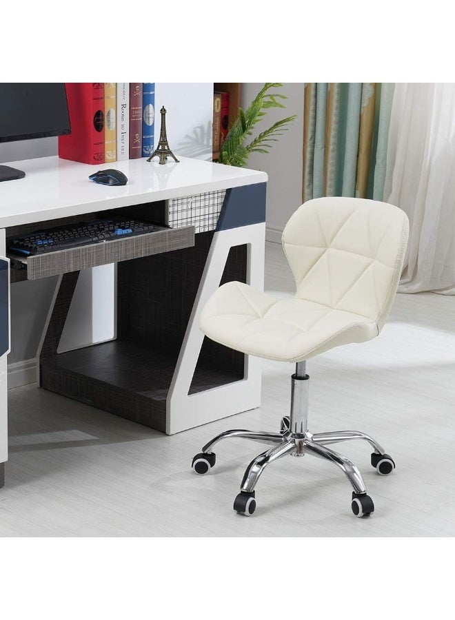 Jamiah Modern Desk Chairs Comfortable Study Chair Swivel Home Chair Height Adjustable PU Leather Desk Chair with Lift Chrome Legs for Home Bedrooms (White) - Image 3
