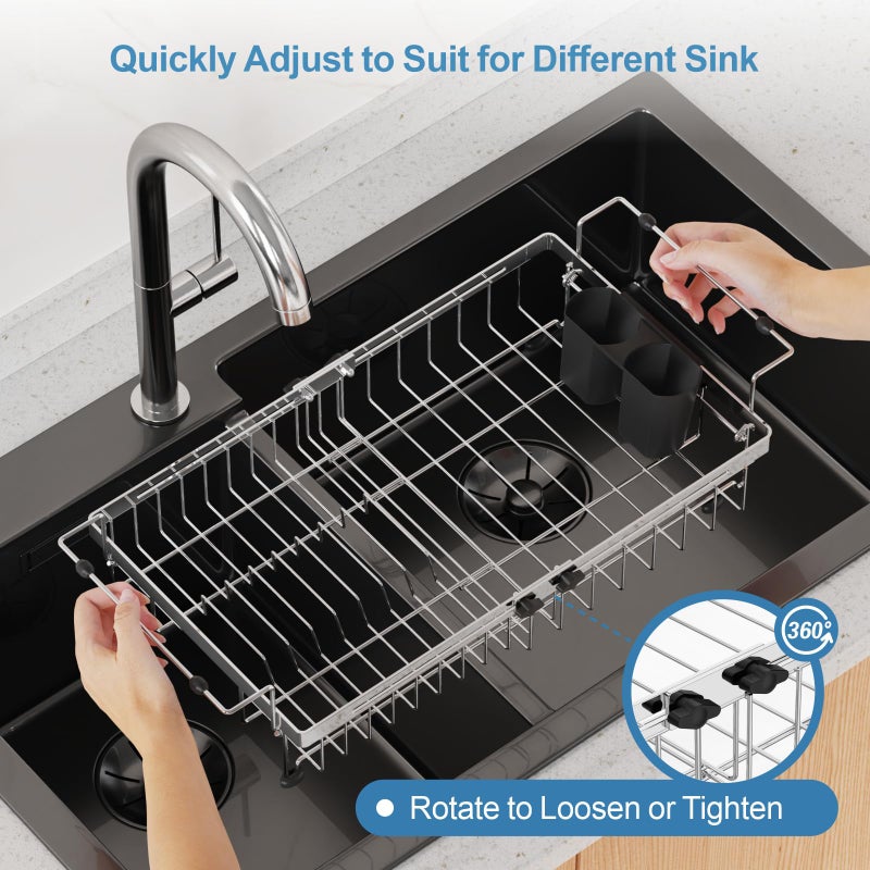 GSlife Expandable in Sink Dish Drying Rack - Stainless Steel Capacity Adjustable Over The Sink Dish Rack, Dish Drainer for Kitchen Sink Counter with Utensil Holder, Silver - Image 5