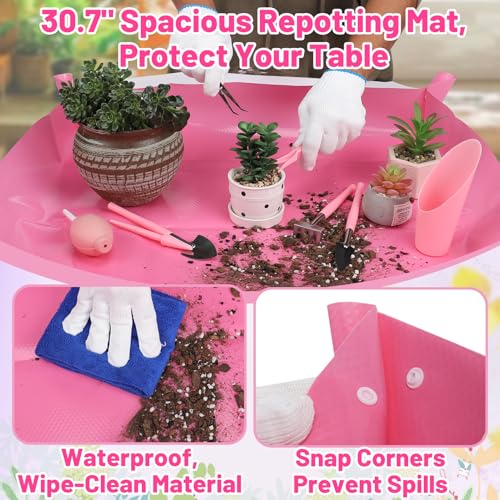ANPHSIN 44pcs Small Gardening Tools Gifts for Women Beginners Garden Hand Tools Set for Indoor Succulent Bonsai Plants Transplanting Included BagRepotting MatShovelLabels Pink - Image 3