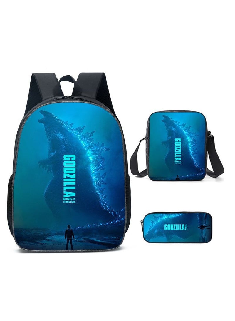 Godzilla Children's leisure load reducing large capacity printed backpack for elementary school students, 3-piece set - Image 1