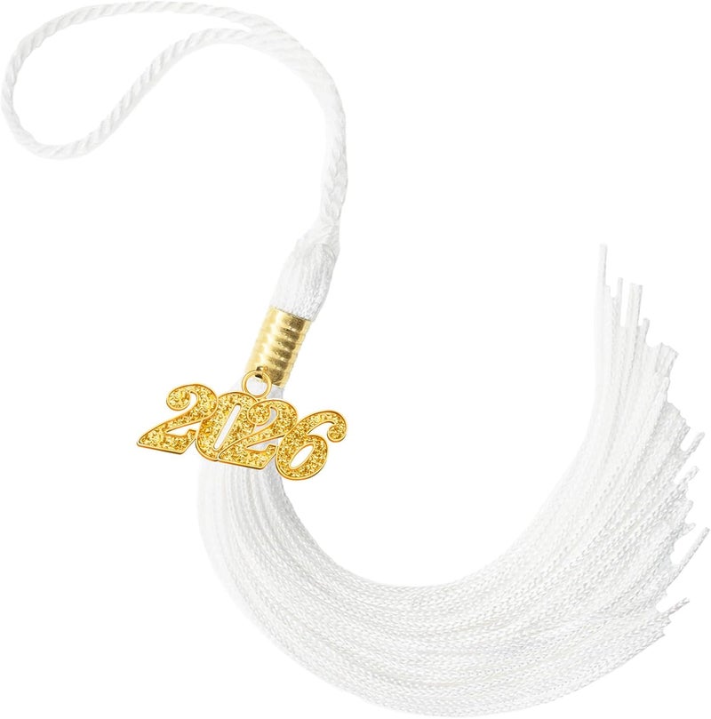 RHOttbiy 2026 Graduation Tassel, 2026 Tassel Graduation, 2026 Tassels for Graduations Cap with 2026 Year Gold Charms for Graduate Cap, White Graduations Tassels for Class of 2026 Grad Ceremonies Accessories - Image 1