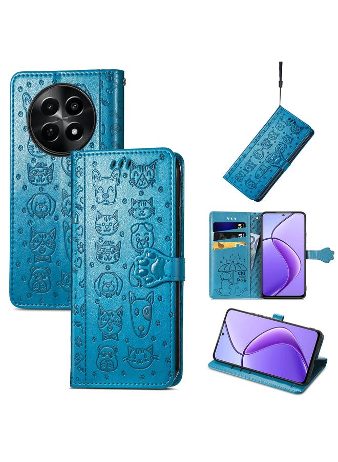 اس-توب جراب هاتف Realme 12 من الجلد المنقوش بنقشة قطة وكلب - Image 1