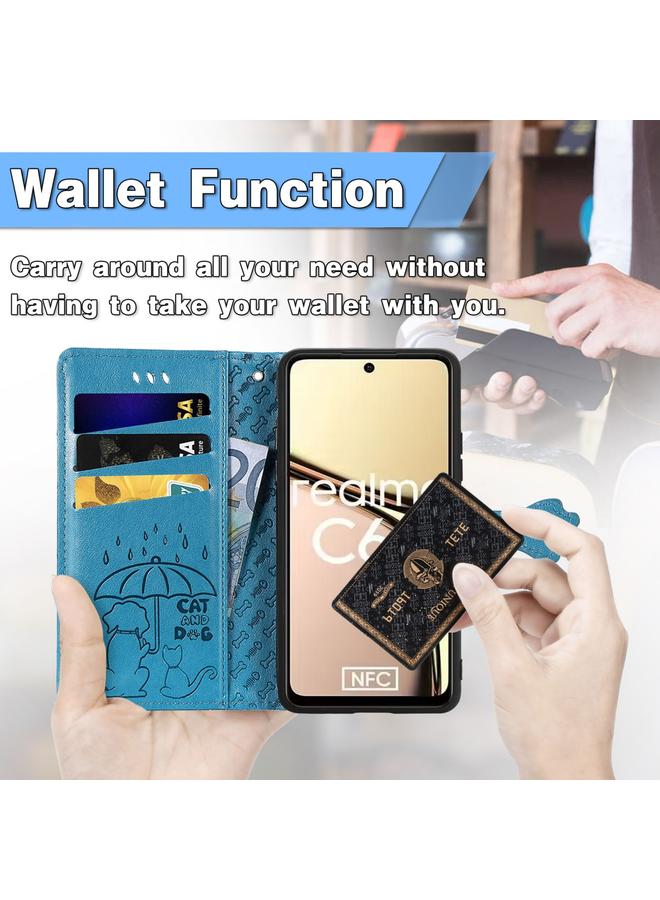 اس-توب جراب هاتف Realme 12 من الجلد المنقوش بنقشة قطة وكلب - Image 5