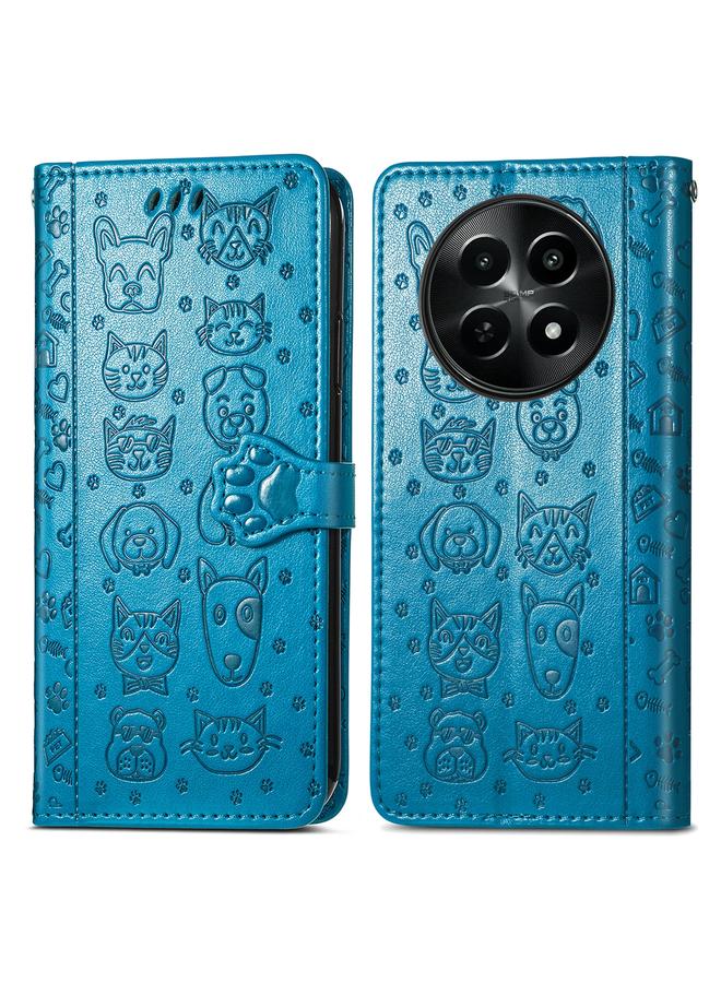 اس-توب جراب هاتف Realme 12 من الجلد المنقوش بنقشة قطة وكلب - Image 2