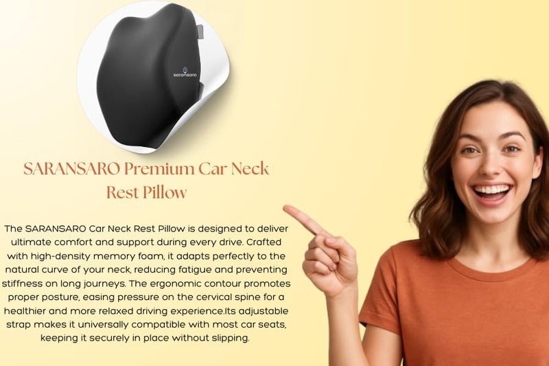 SARANSARO Memory Foam Car Neck Rest Pillow – Ergonomic Cervical Support Cushion for Long Drives, Soft Breathable Car Head Support, Pain Relief Design (Universal Fit) - Image 4