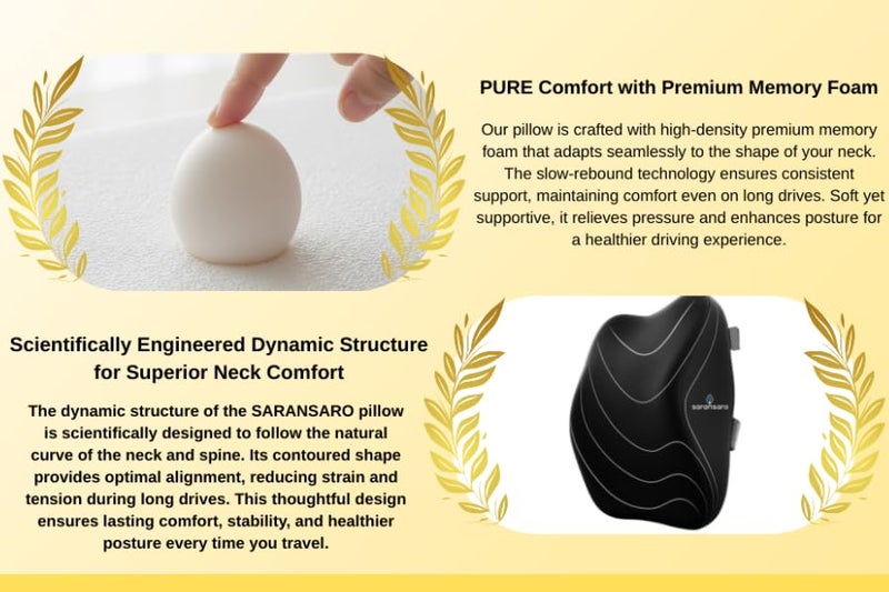 SARANSARO Memory Foam Car Neck Rest Pillow – Ergonomic Cervical Support Cushion for Long Drives, Soft Breathable Car Head Support, Pain Relief Design (Universal Fit) - Image 2