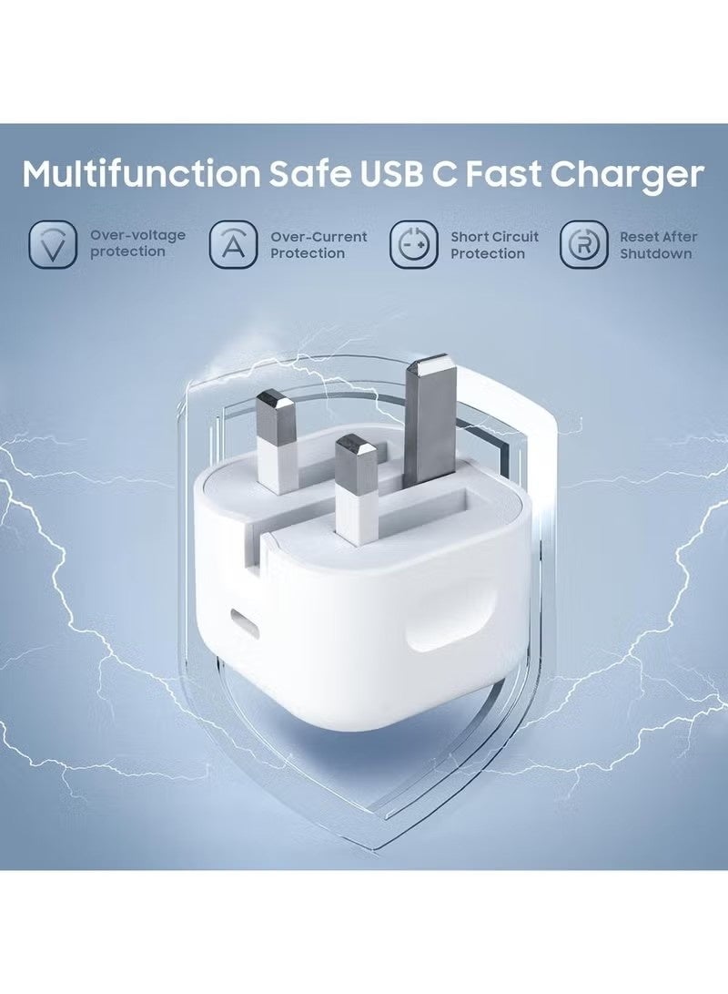 شاحن USB C سريع بقدرة 20 واط مع كابل USB C إلى Lightning، معتمد من MFi، كتلة شاحن iPhone لأجهزة iPhone 14/14 Pro/14 Pro Max/13/12/11/XR/XS/X/SE، iPad، AirPods - Image 2