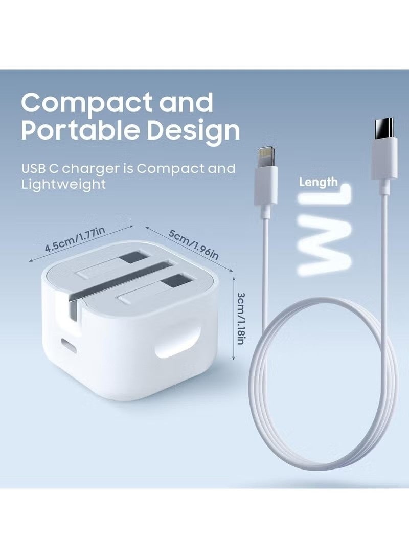 شاحن USB C سريع بقدرة 20 واط مع كابل USB C إلى Lightning، معتمد من MFi، كتلة شاحن iPhone لأجهزة iPhone 14/14 Pro/14 Pro Max/13/12/11/XR/XS/X/SE، iPad، AirPods - Image 3