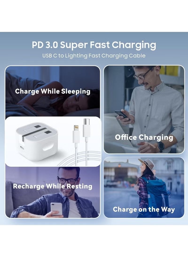 شاحن USB C سريع بقدرة 20 واط مع كابل USB C إلى Lightning، معتمد من MFi، كتلة شاحن iPhone لأجهزة iPhone 14/14 Pro/14 Pro Max/13/12/11/XR/XS/X/SE، iPad، AirPods - Image 5