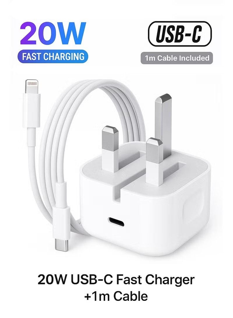 شاحن USB C سريع بقدرة 20 واط مع كابل USB C إلى Lightning، معتمد من MFi، كتلة شاحن iPhone لأجهزة iPhone 14/14 Pro/14 Pro Max/13/12/11/XR/XS/X/SE، iPad، AirPods - Image 1