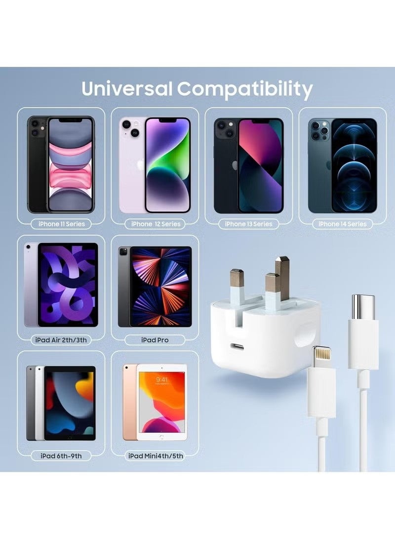 شاحن USB C سريع بقدرة 20 واط مع كابل USB C إلى Lightning، معتمد من MFi، كتلة شاحن iPhone لأجهزة iPhone 14/14 Pro/14 Pro Max/13/12/11/XR/XS/X/SE، iPad، AirPods - Image 4