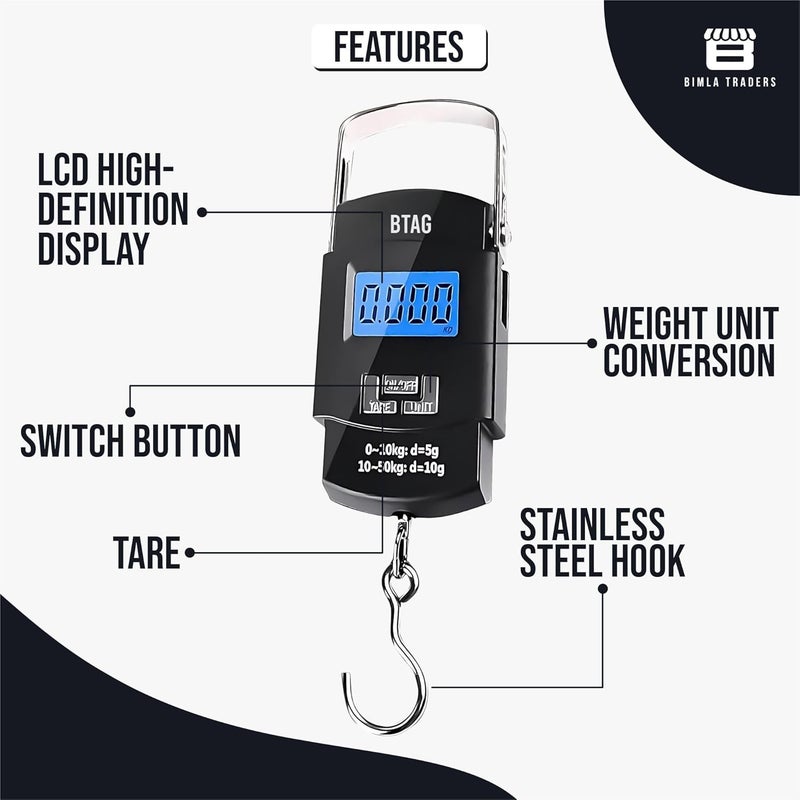 Btag Portable Electronic Luggage Weighing Scale | 50kg/110Lb Digital Handheld Travel Weight Scale with LED Display | Compact & Durable Suitcase/Baggage Weight Checker for Home– Pack of 1(A08) - Image 2