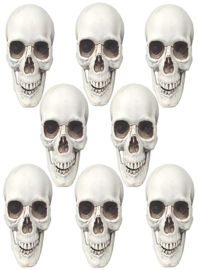 CUNHUYSmall Skulls Halloween Decor, 5 Inch Plastic Fake Skeletons, Mini Skulls for Crafts Outdoor Halloween Decorations, Realistic Miniature Human Skull Heads (8) - Image 1