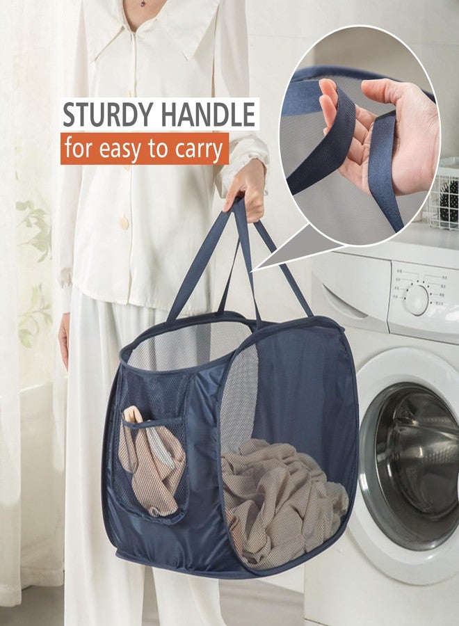 HONOMA Sturdy Mesh Laundry Hamper Basket Bag,Pop up Basket with Side Pocket for Laundry Room, Bathroom, Kids Room, College Dorm or Travel (Pop Horizontal, Grey) - Image 3