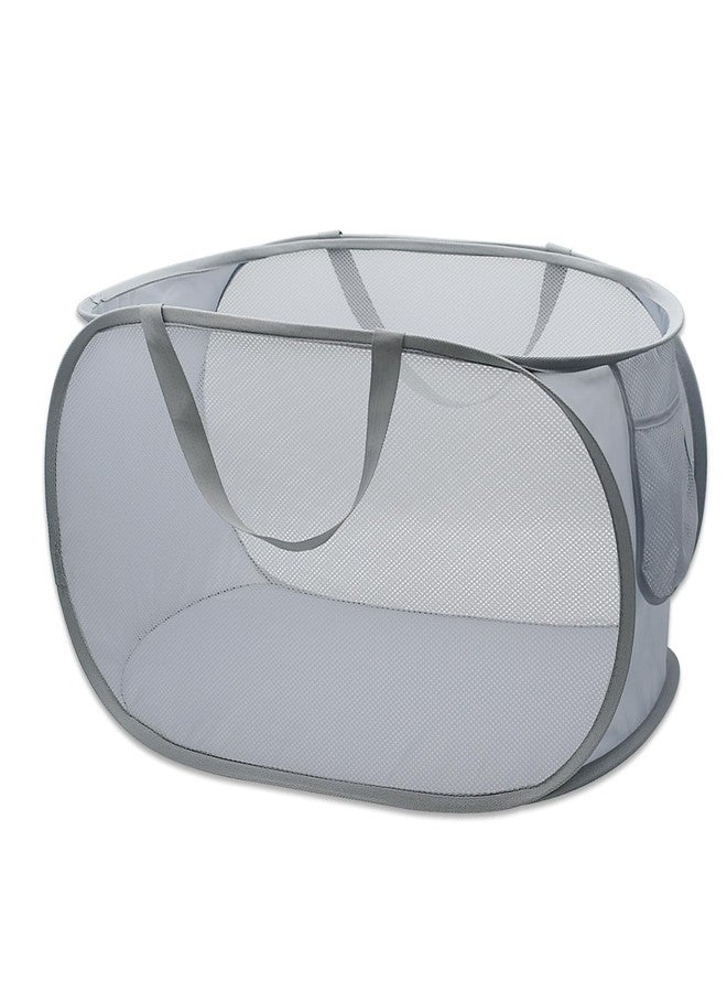 HONOMA Sturdy Mesh Laundry Hamper Basket Bag,Pop up Basket with Side Pocket for Laundry Room, Bathroom, Kids Room, College Dorm or Travel (Pop Horizontal, Grey) - Image 1
