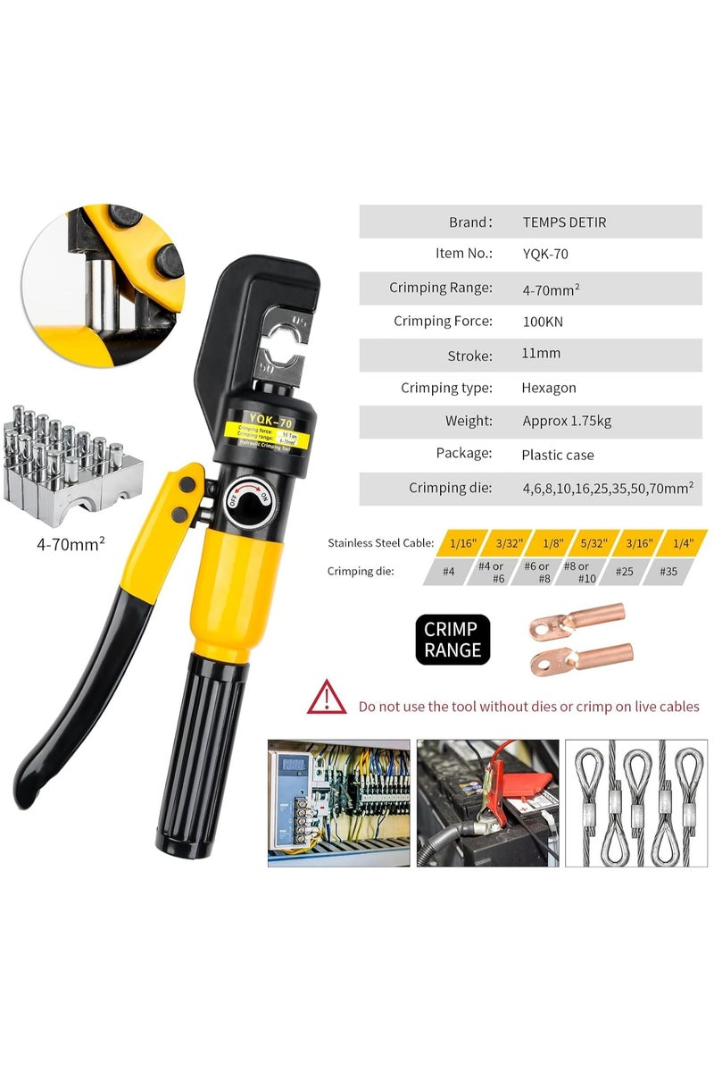 Oasisgalore Hydraulic Crimping Tool Output 10 Tons, Includes 4/6/8/10/16/25/35/50/70mm² Hexagonal Crimping Dies - Image 2
